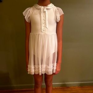 Whimsical white dance leotard with dress attached. Rhinestones. Beautiful